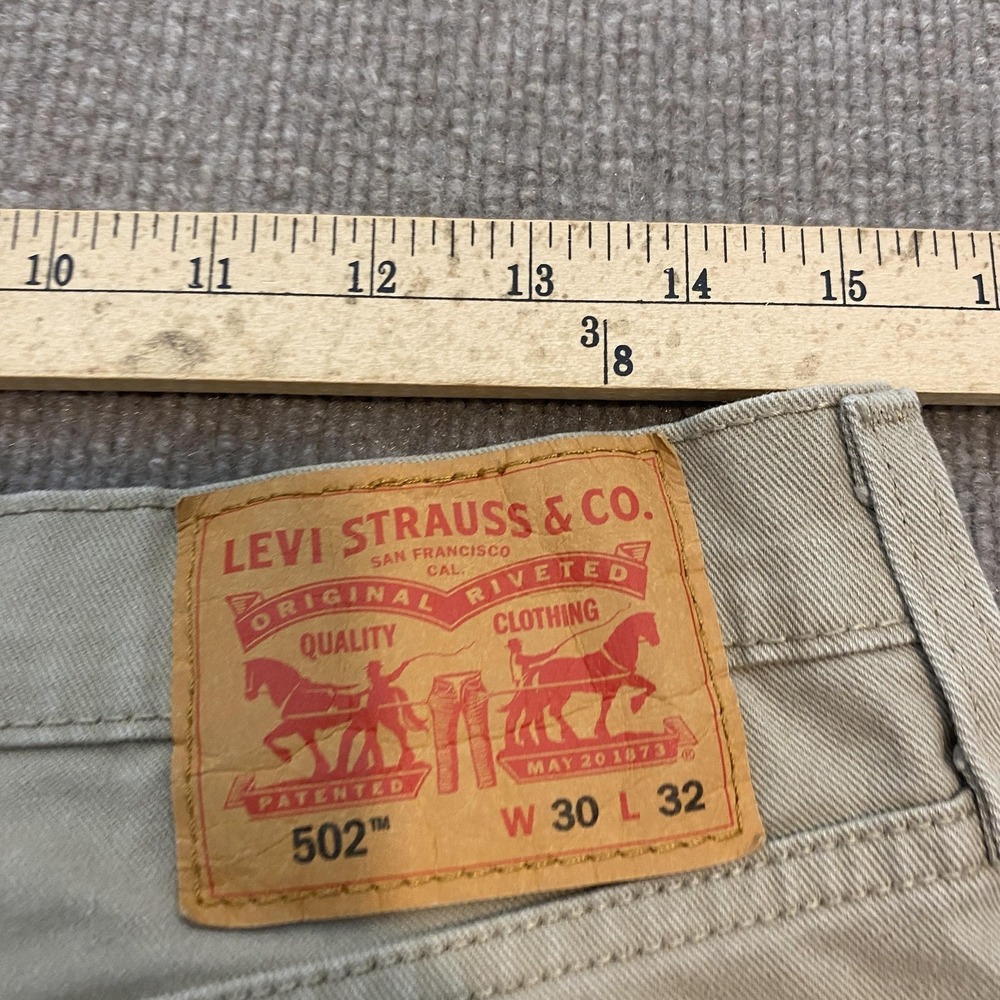 Levis 502 Jeans Mens 30x30 Beige Light Wash Regular Tapered Stretch Denim Pants - Picture 6 of 11